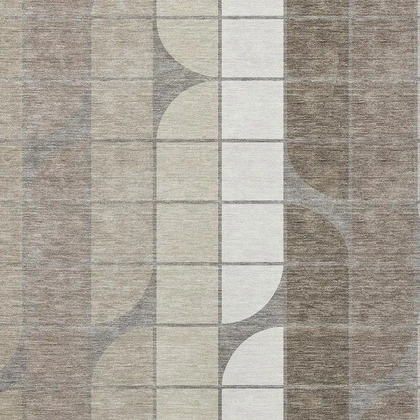 Taupe Brown And Ivory Geometric Washable Indoor Outdoor Area Rug Photo 2