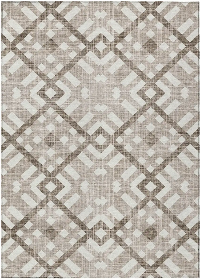 Taupe Brown And Ivory Geometric Washable Indoor Outdoor Area Rug Photo 2
