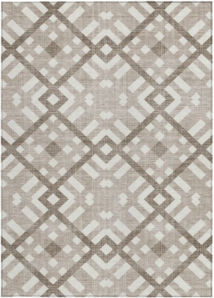 Taupe Brown And Ivory Geometric Washable Indoor Outdoor Area Rug Photo 5