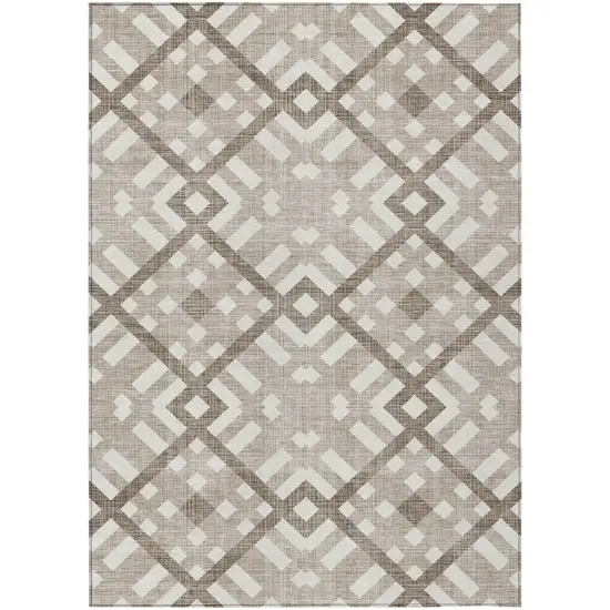 Taupe Brown And Ivory Geometric Washable Indoor Outdoor Area Rug Photo 2
