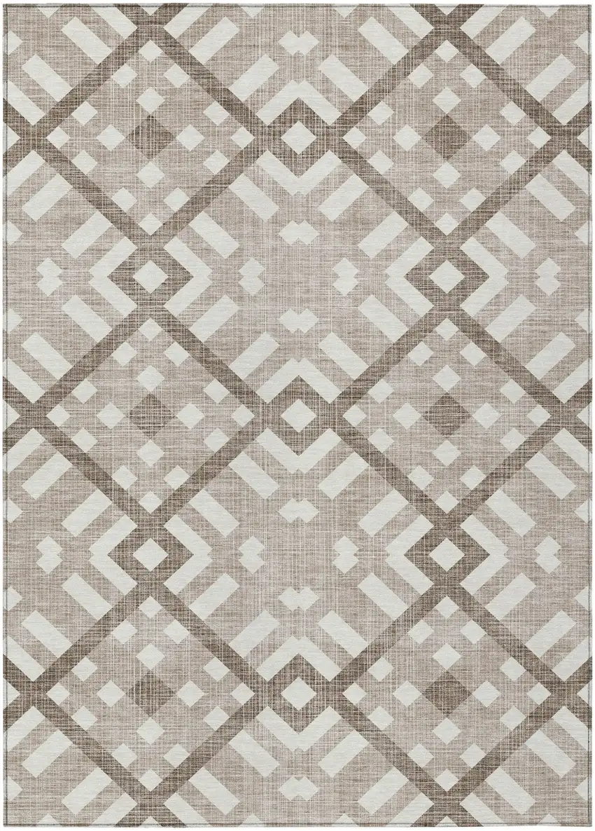 Taupe Brown And Ivory Geometric Washable Indoor Outdoor Area Rug Photo 2