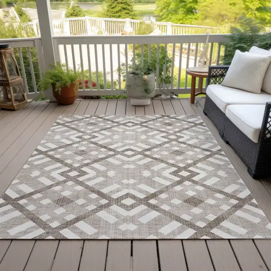 Taupe Brown And Ivory Geometric Washable Indoor Outdoor Area Rug Photo 9