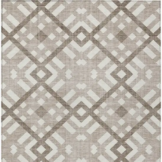 Taupe Brown And Ivory Geometric Washable Indoor Outdoor Area Rug Photo 6