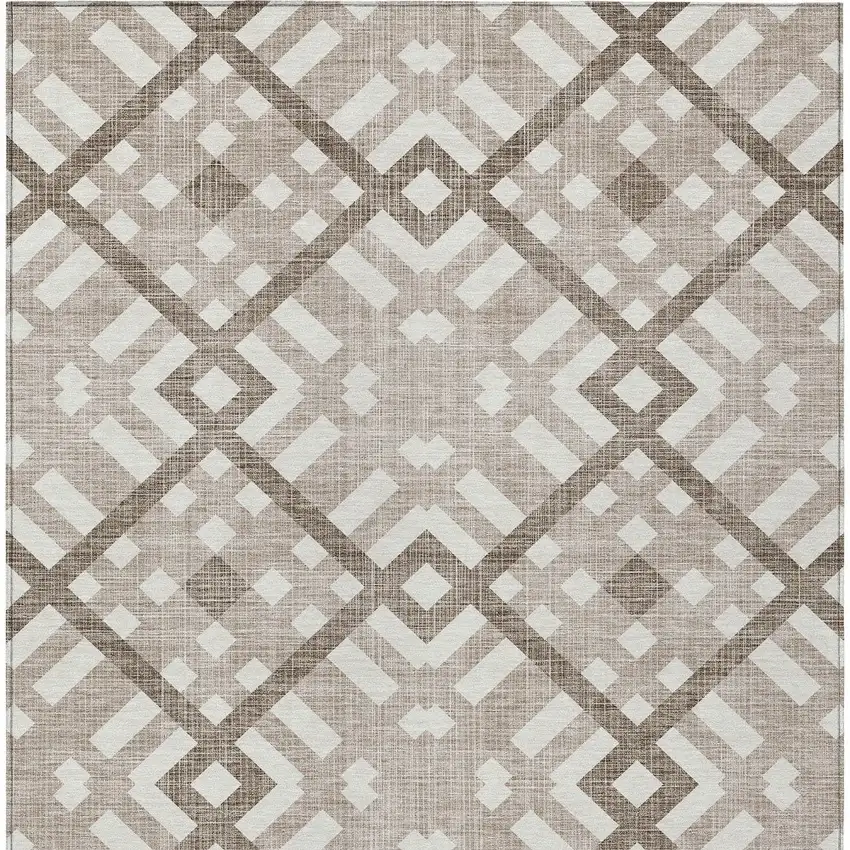 Taupe Brown And Ivory Geometric Washable Indoor Outdoor Area Rug Photo 6