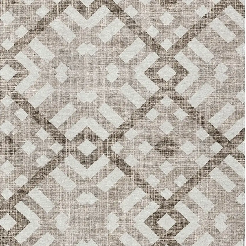 Taupe Brown And Ivory Geometric Washable Indoor Outdoor Area Rug Photo 5