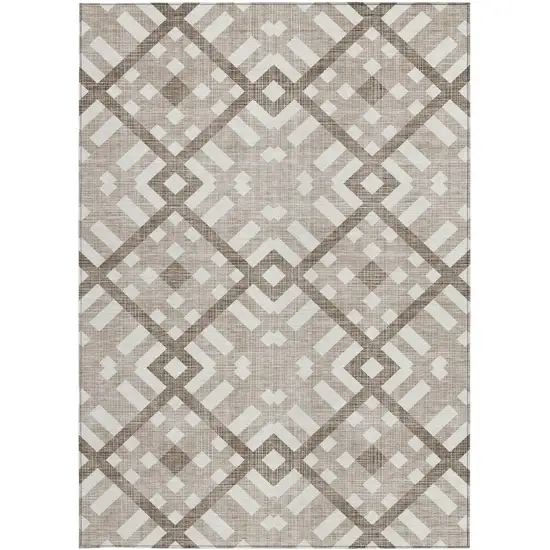 Taupe Brown And Ivory Geometric Washable Indoor Outdoor Area Rug Photo 5