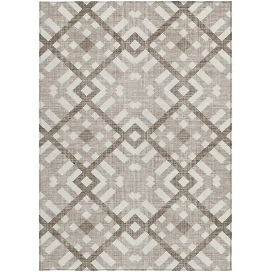 Taupe Brown And Ivory Geometric Washable Indoor Outdoor Area Rug Photo 5