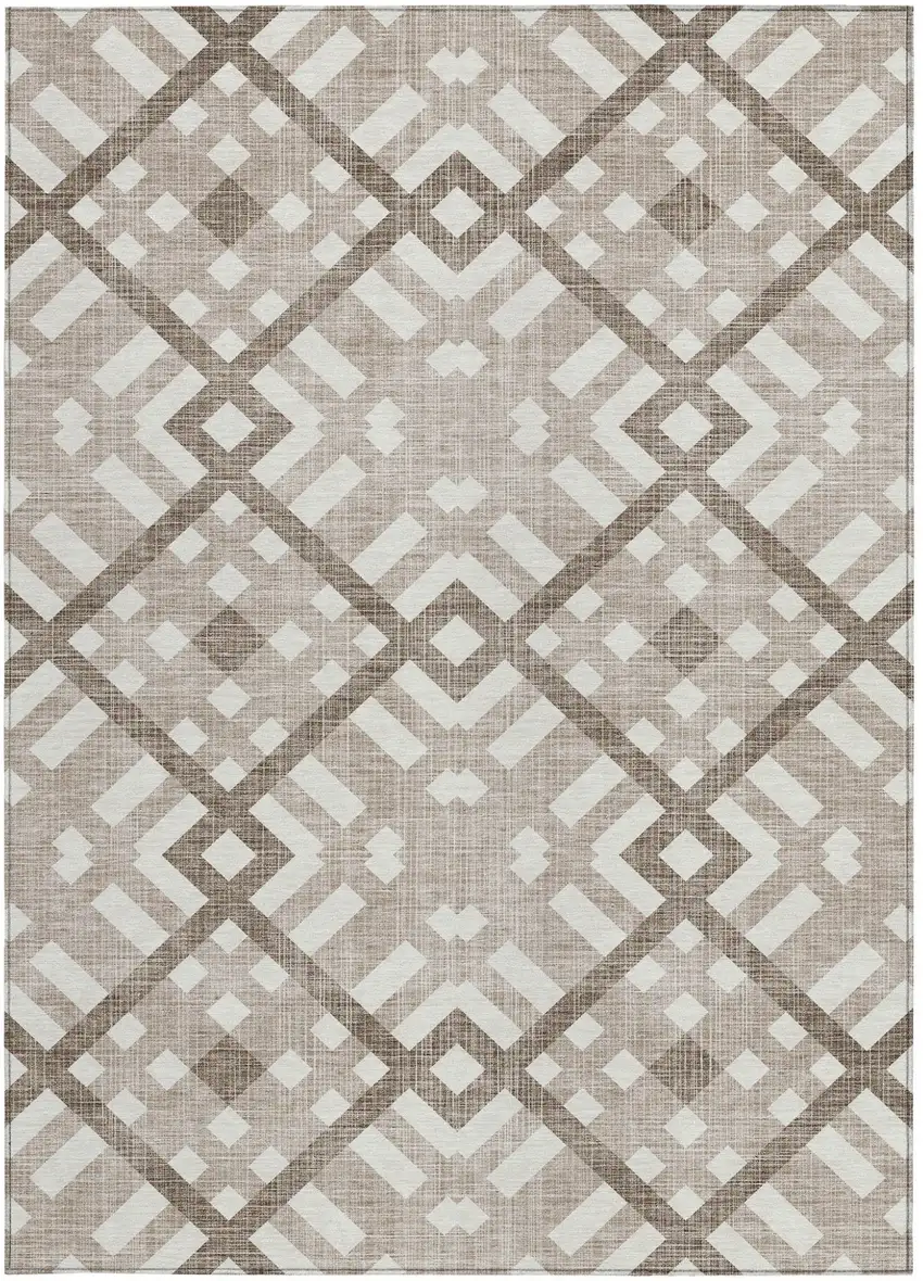 Taupe Brown And Ivory Geometric Washable Indoor Outdoor Area Rug Photo 5