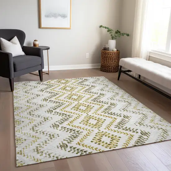 Taupe Brown And Ivory Geometric Washable Indoor Outdoor Area Rug Photo 9