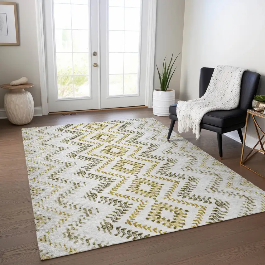 Taupe Brown And Ivory Geometric Washable Indoor Outdoor Area Rug Photo 9