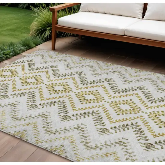Taupe Brown And Ivory Geometric Washable Indoor Outdoor Area Rug Photo 1