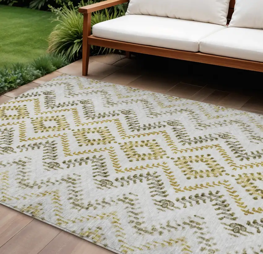 Taupe Brown And Ivory Geometric Washable Indoor Outdoor Area Rug Photo 1
