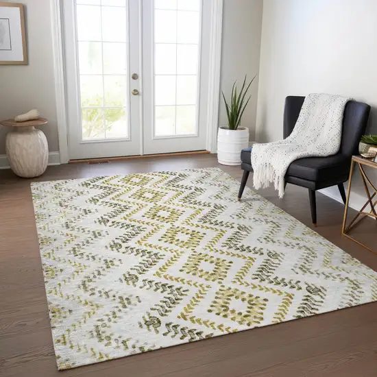 Taupe Brown And Ivory Geometric Washable Indoor Outdoor Area Rug Photo 9