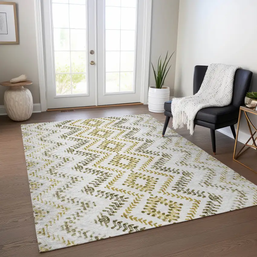 Taupe Brown And Ivory Geometric Washable Indoor Outdoor Area Rug Photo 9