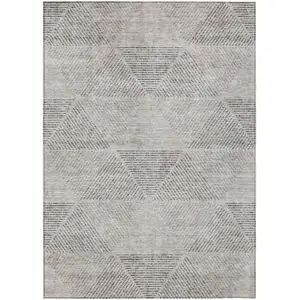 Photo of Taupe Brown And Ivory Geometric Washable Indoor Outdoor Area Rug