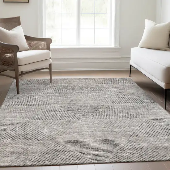 Taupe Brown And Ivory Geometric Washable Indoor Outdoor Area Rug Photo 9