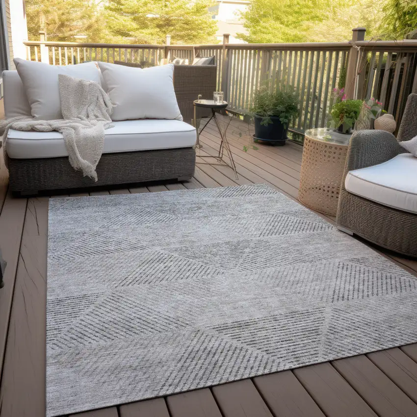 Taupe Brown And Ivory Geometric Washable Indoor Outdoor Area Rug Photo 9