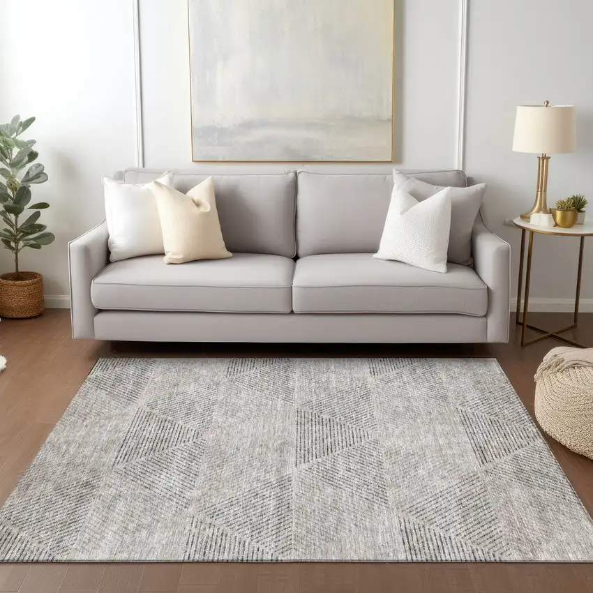 Taupe Brown And Ivory Geometric Washable Indoor Outdoor Area Rug Photo 9