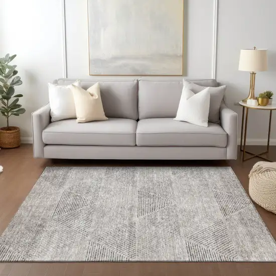 Taupe Brown And Ivory Geometric Washable Indoor Outdoor Area Rug Photo 9