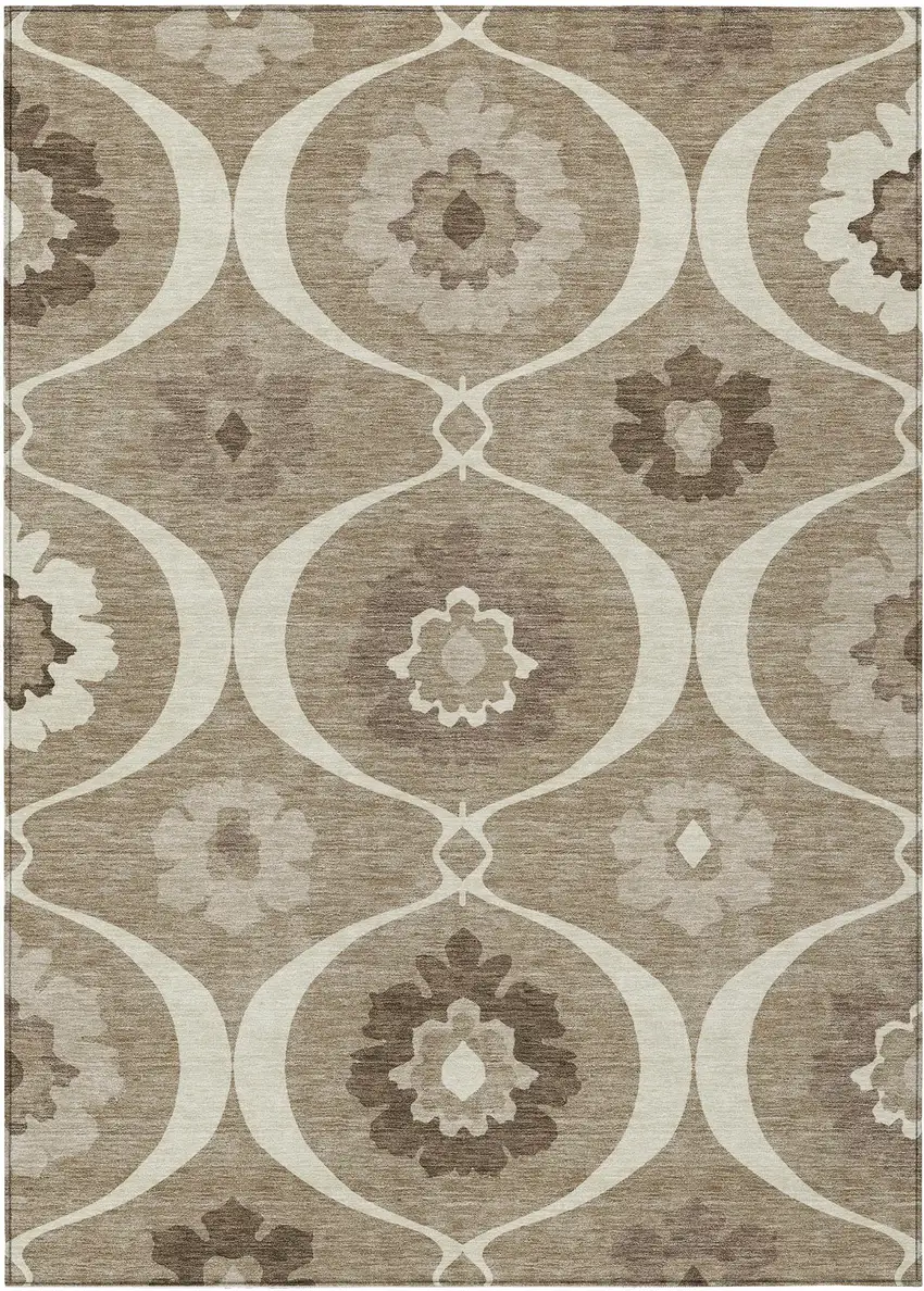 Taupe Brown And Ivory Medallion Washable Indoor Outdoor Area Rug Photo 2