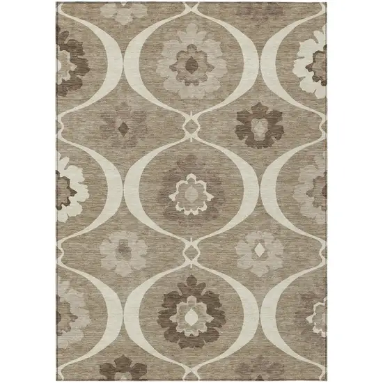 Taupe Brown And Ivory Medallion Washable Indoor Outdoor Area Rug Photo 2