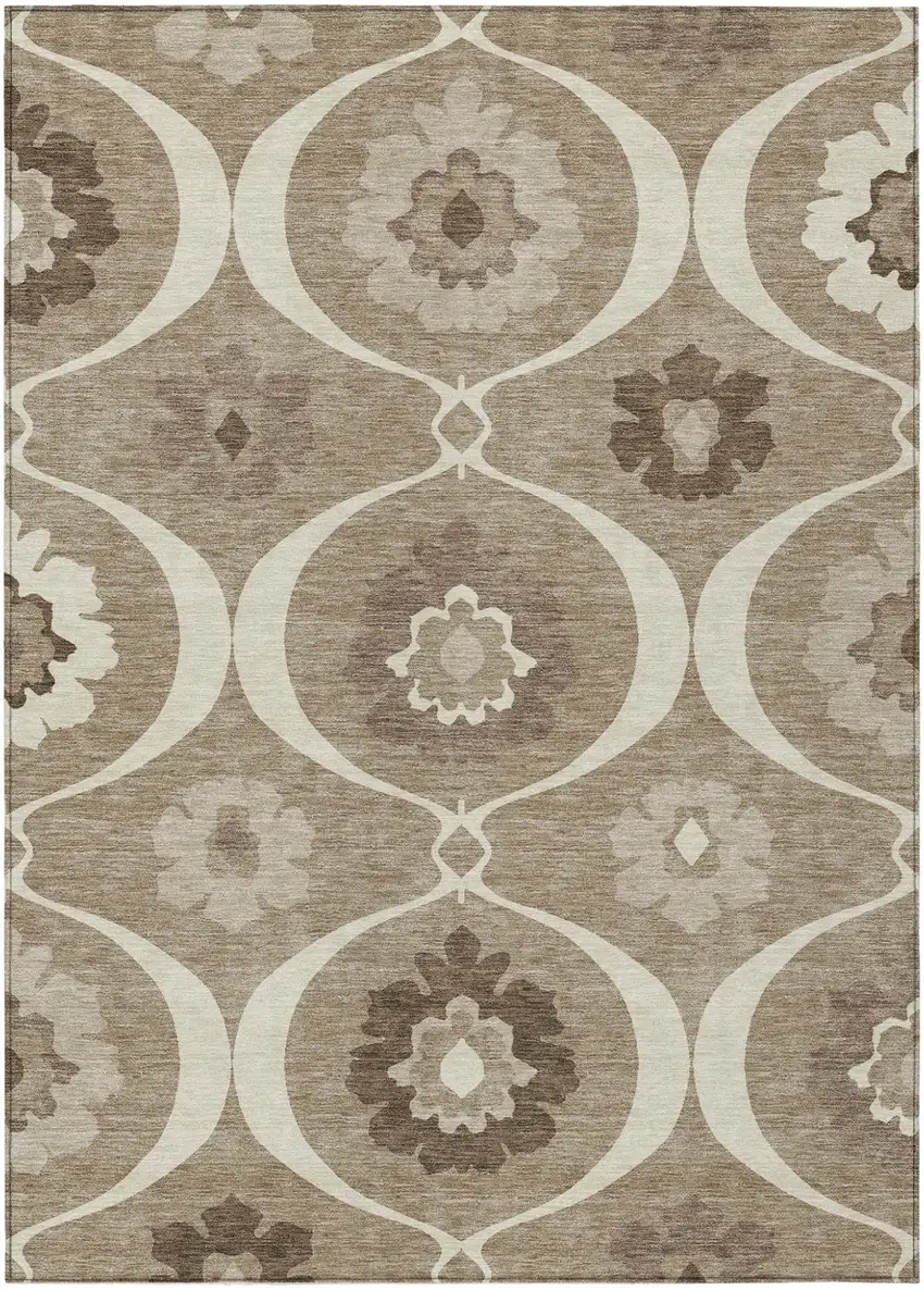Taupe Brown And Ivory Medallion Washable Indoor Outdoor Area Rug Photo 2