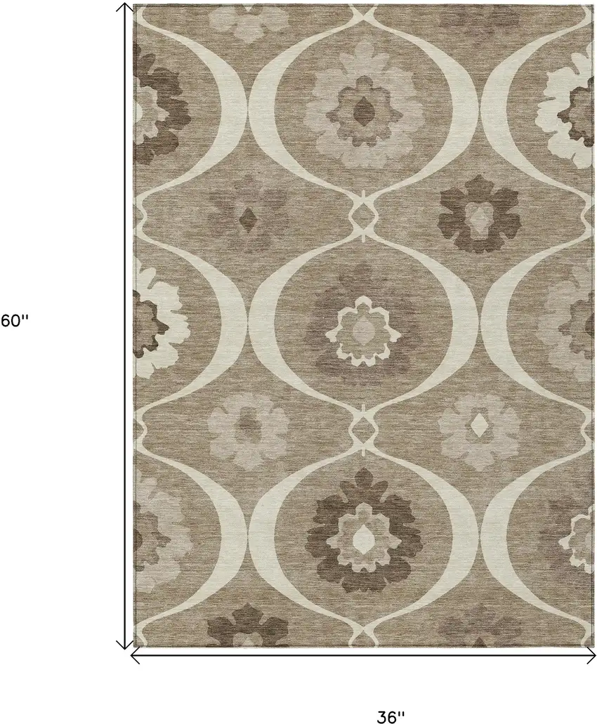 Taupe Brown And Ivory Medallion Washable Indoor Outdoor Area Rug Photo 3