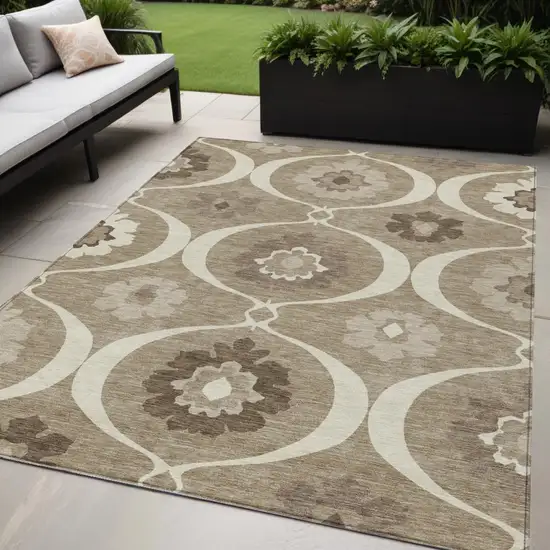 Taupe Brown And Ivory Medallion Washable Indoor Outdoor Area Rug Photo 1