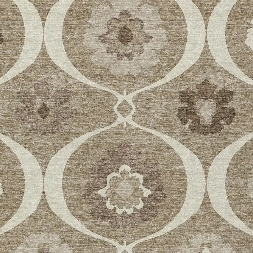 Taupe Brown And Ivory Medallion Washable Indoor Outdoor Area Rug Photo 6