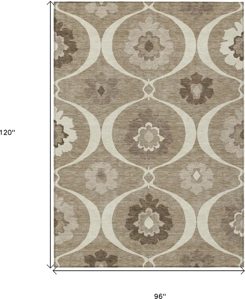 Taupe Brown And Ivory Medallion Washable Indoor Outdoor Area Rug Photo 3