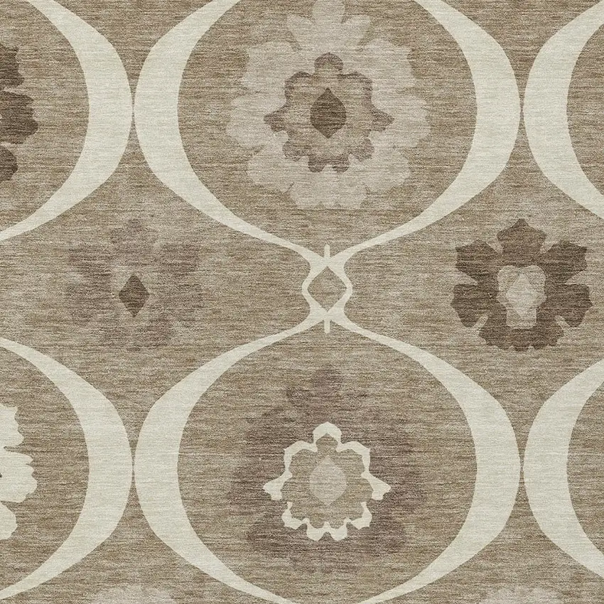 Taupe Brown And Ivory Medallion Washable Indoor Outdoor Area Rug Photo 6