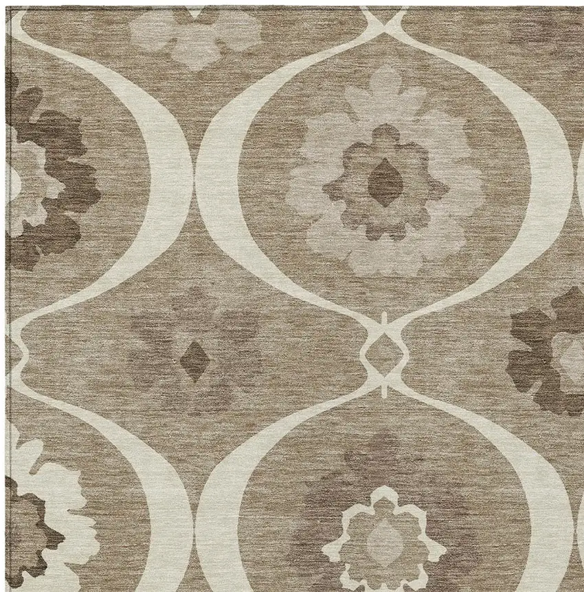 Taupe Brown And Ivory Medallion Washable Indoor Outdoor Area Rug Photo 6
