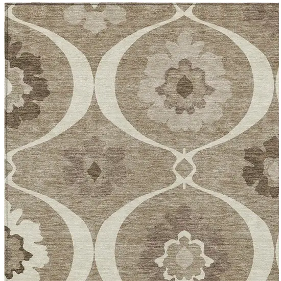 Taupe Brown And Ivory Medallion Washable Indoor Outdoor Area Rug Photo 6