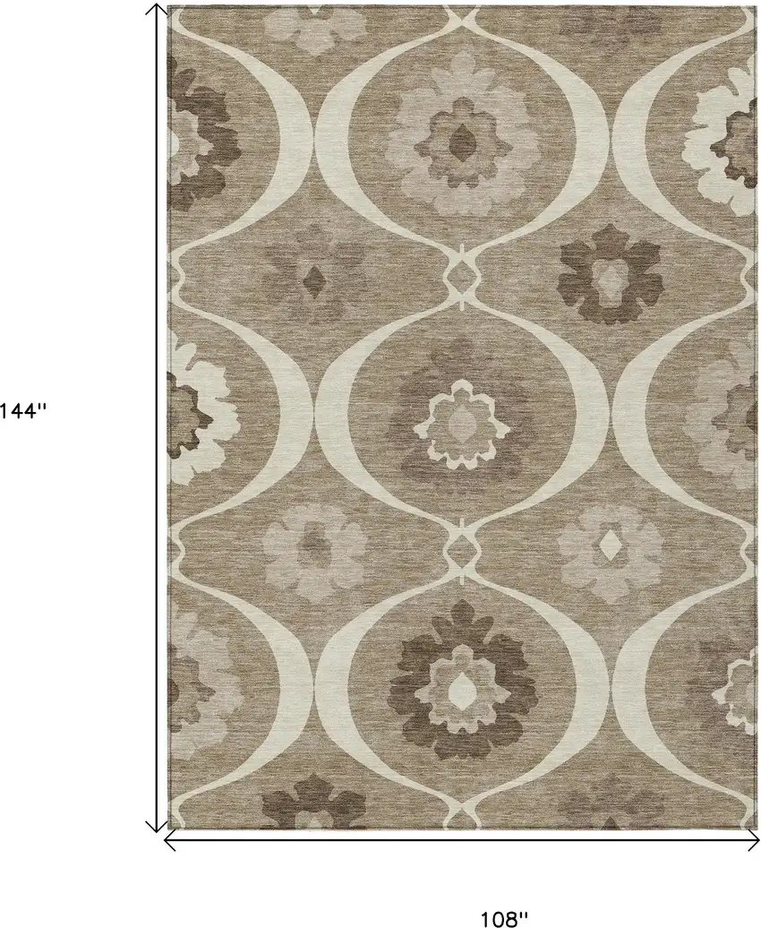 Taupe Brown And Ivory Medallion Washable Indoor Outdoor Area Rug Photo 3