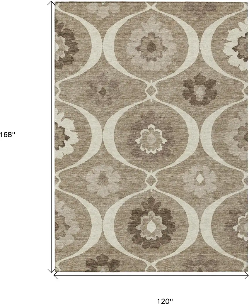 Taupe Brown And Ivory Medallion Washable Indoor Outdoor Area Rug Photo 3
