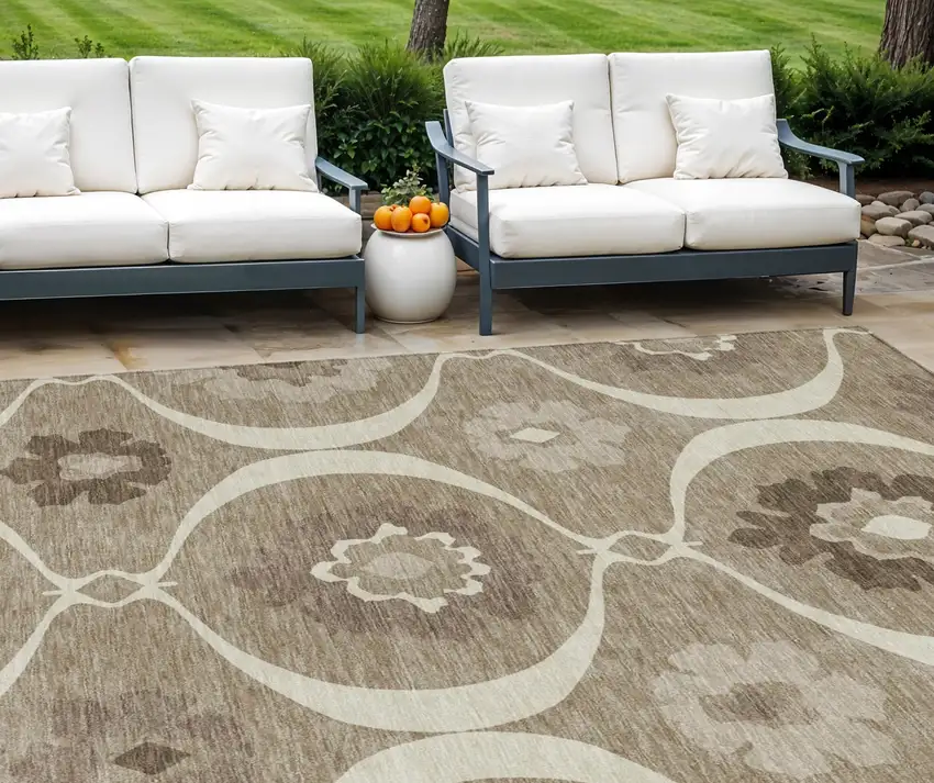 Taupe Brown And Ivory Medallion Washable Indoor Outdoor Area Rug Photo 1