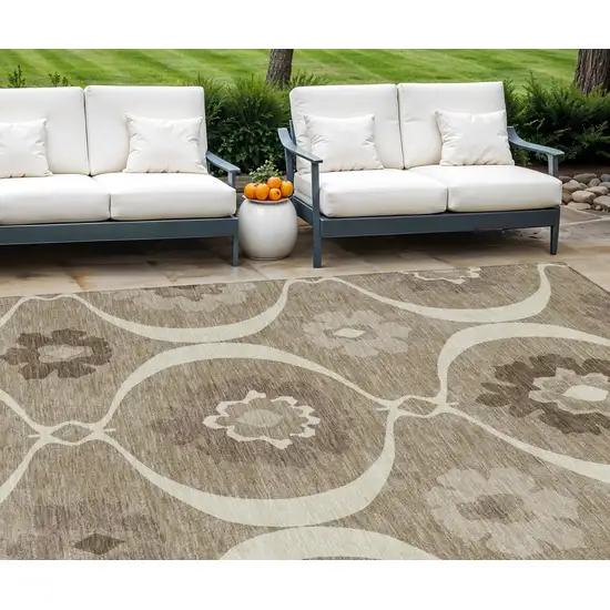 Taupe Brown And Ivory Medallion Washable Indoor Outdoor Area Rug Photo 1