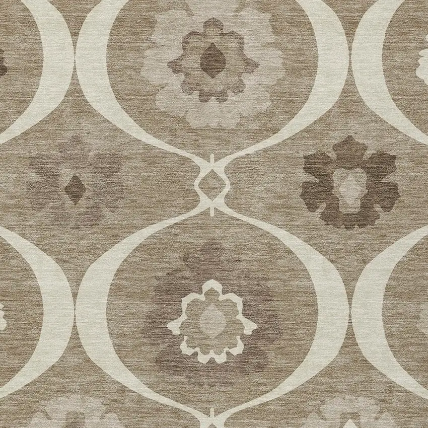 Taupe Brown And Ivory Medallion Washable Indoor Outdoor Area Rug Photo 6