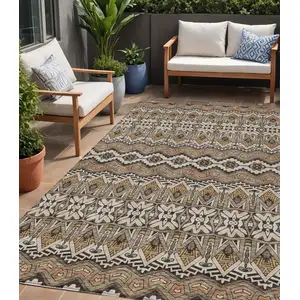 Photo of Taupe Brown And Ivory Moroccan Washable Indoor Outdoor Area Rug