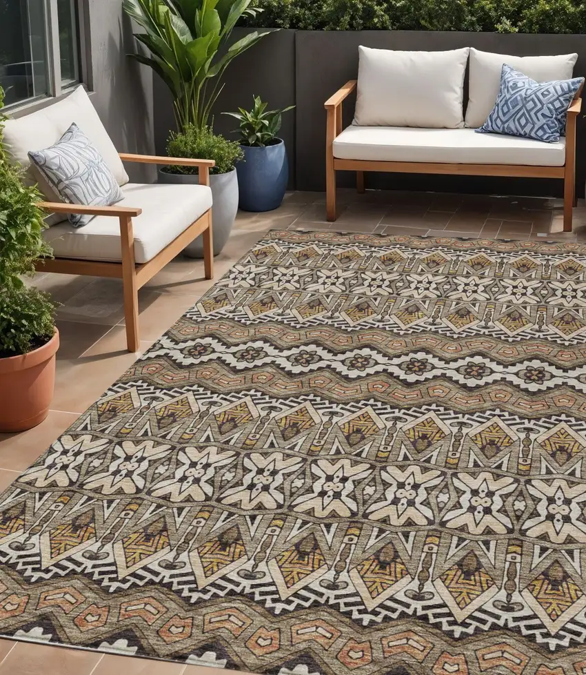 Taupe Brown And Ivory Moroccan Washable Indoor Outdoor Area Rug Photo 1