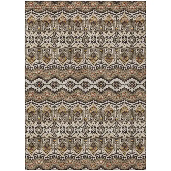 Taupe Brown And Ivory Moroccan Washable Indoor Outdoor Area Rug Photo 2