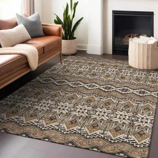 Taupe Brown And Ivory Moroccan Washable Indoor Outdoor Area Rug Photo 9