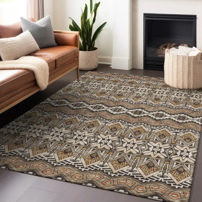 Taupe Brown And Ivory Moroccan Washable Indoor Outdoor Area Rug Photo 9