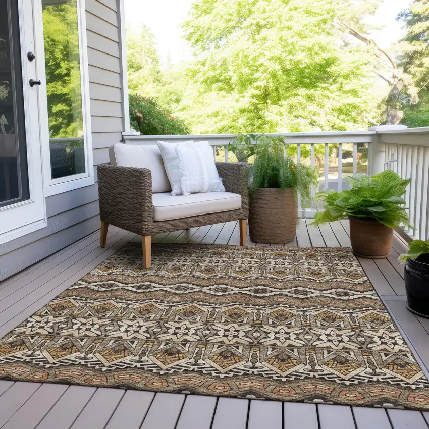 Taupe Brown And Ivory Moroccan Washable Indoor Outdoor Area Rug Photo 9