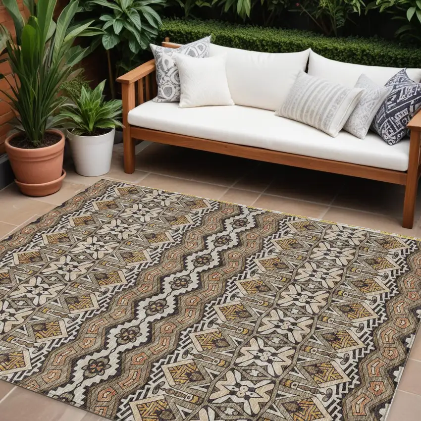 Taupe Brown And Ivory Moroccan Washable Indoor Outdoor Area Rug Photo 1
