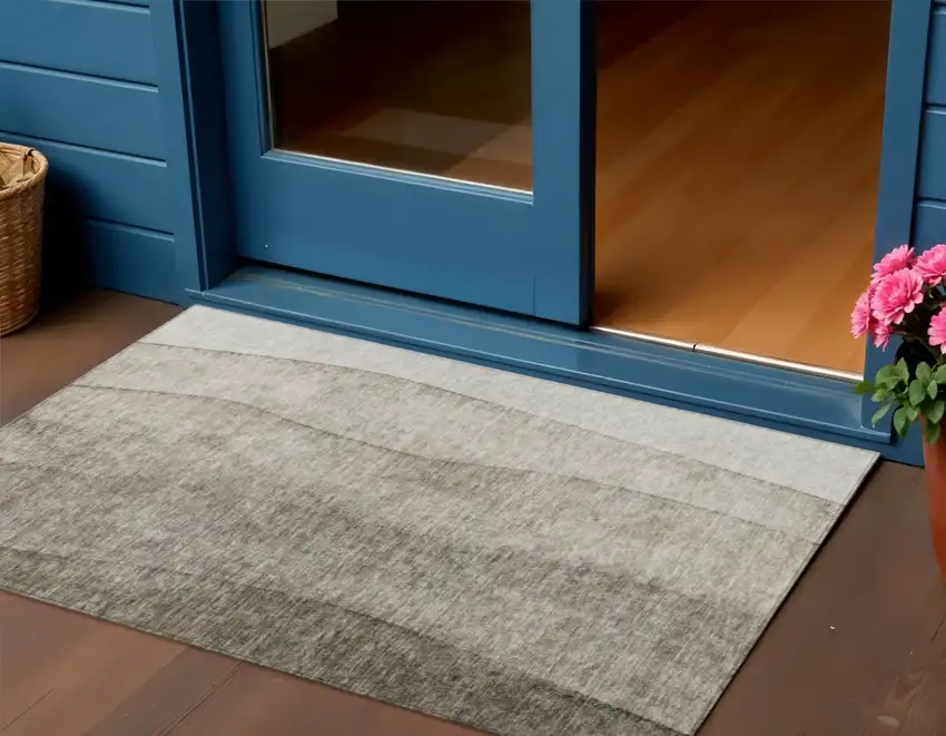 Taupe Brown And Ivory Ombre Washable Indoor Outdoor Area Rug Photo 1