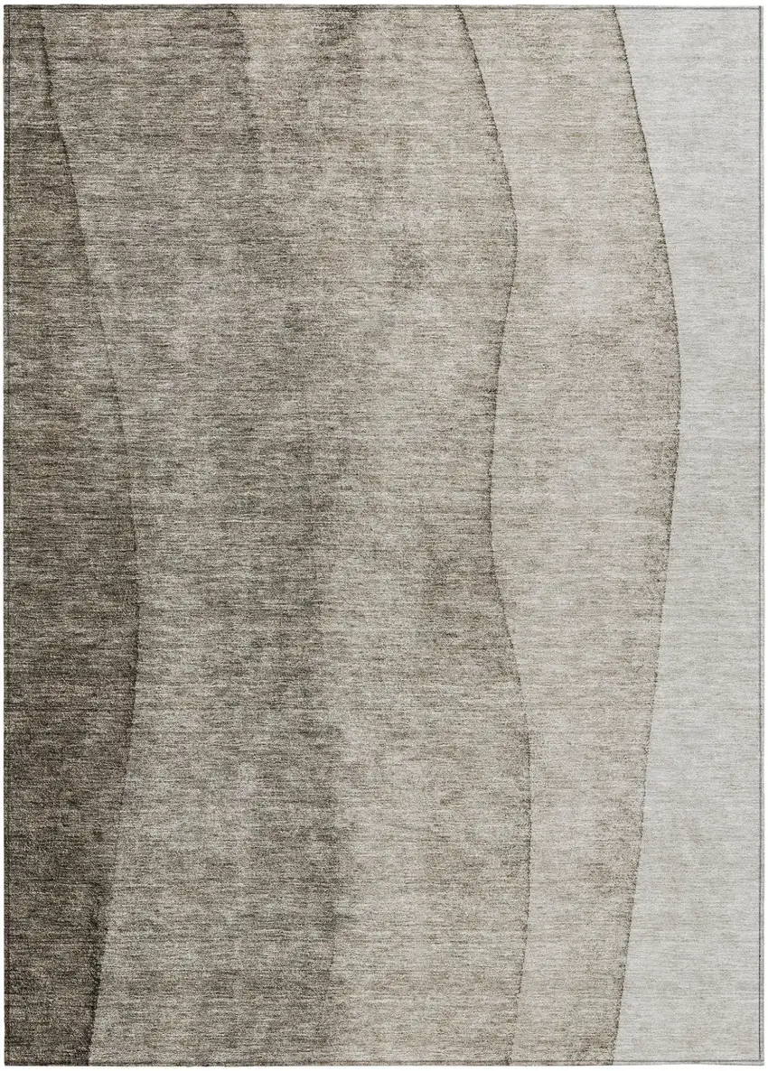 Taupe Brown And Ivory Ombre Washable Indoor Outdoor Area Rug Photo 2