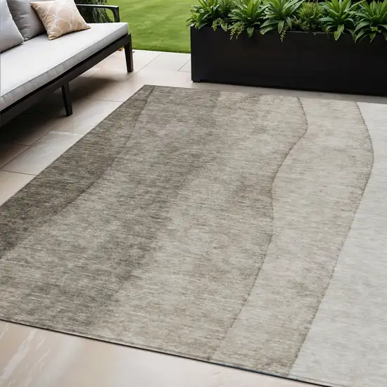 Taupe Brown And Ivory Ombre Washable Indoor Outdoor Area Rug Photo 1
