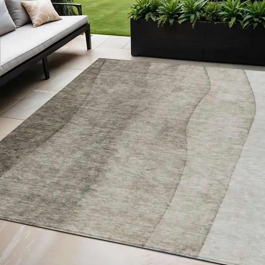 Taupe Brown And Ivory Ombre Washable Indoor Outdoor Area Rug Photo 1