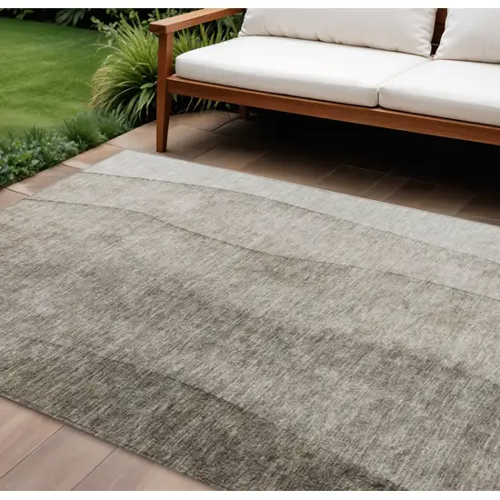 Taupe Brown And Ivory Ombre Washable Indoor Outdoor Area Rug Photo 1